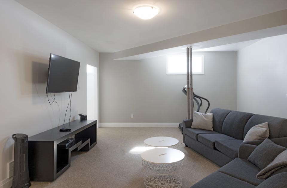 Carp, basement renovation and remodel, living room